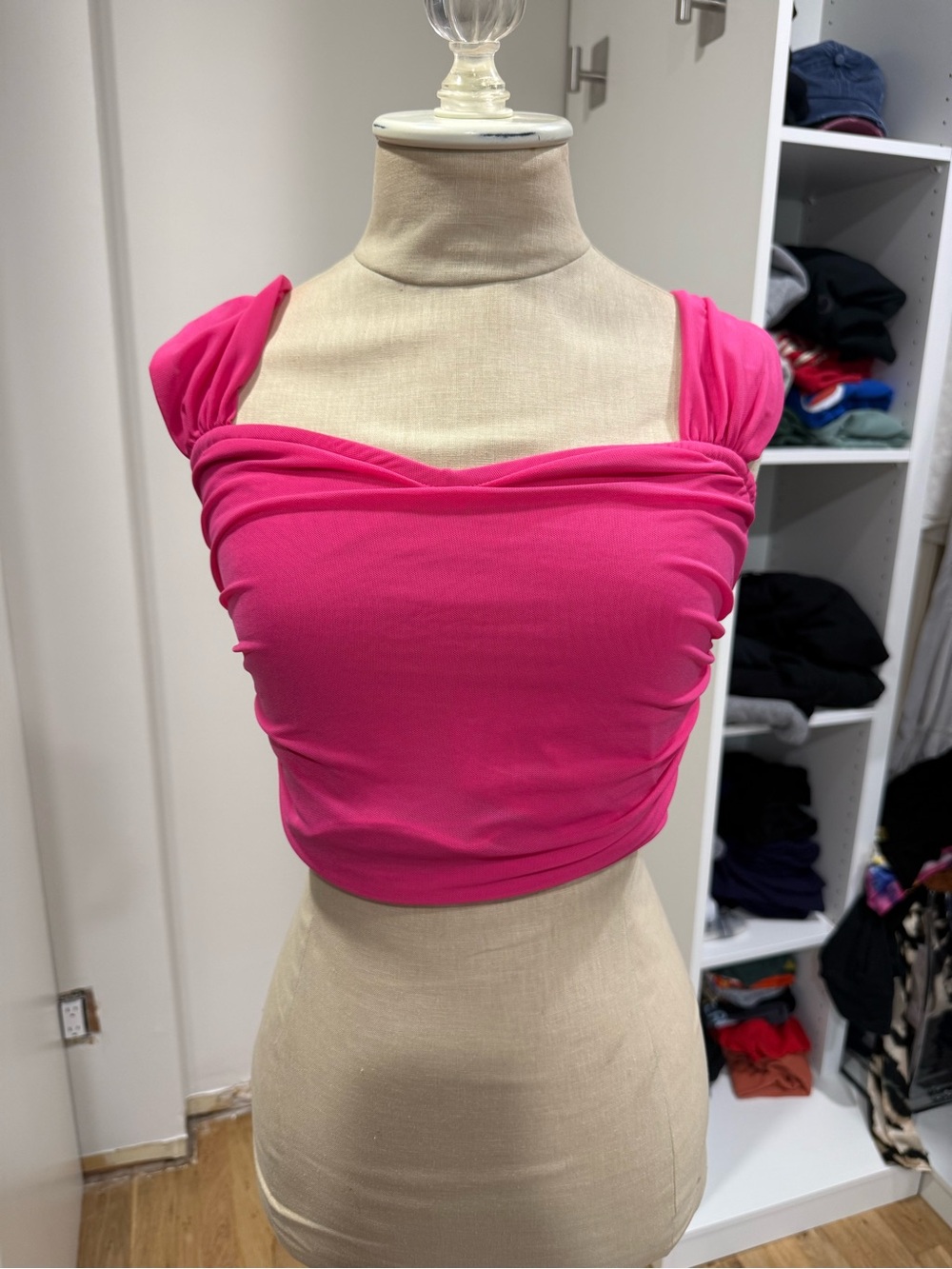 SHEIN Hot Pink Ruched Square-Neck Crop Top